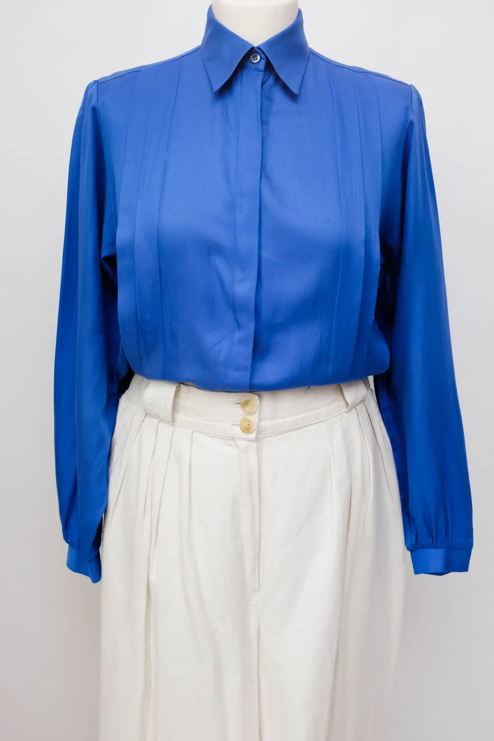 0049_VINTAGE BLUE PLEATED BLOUSE