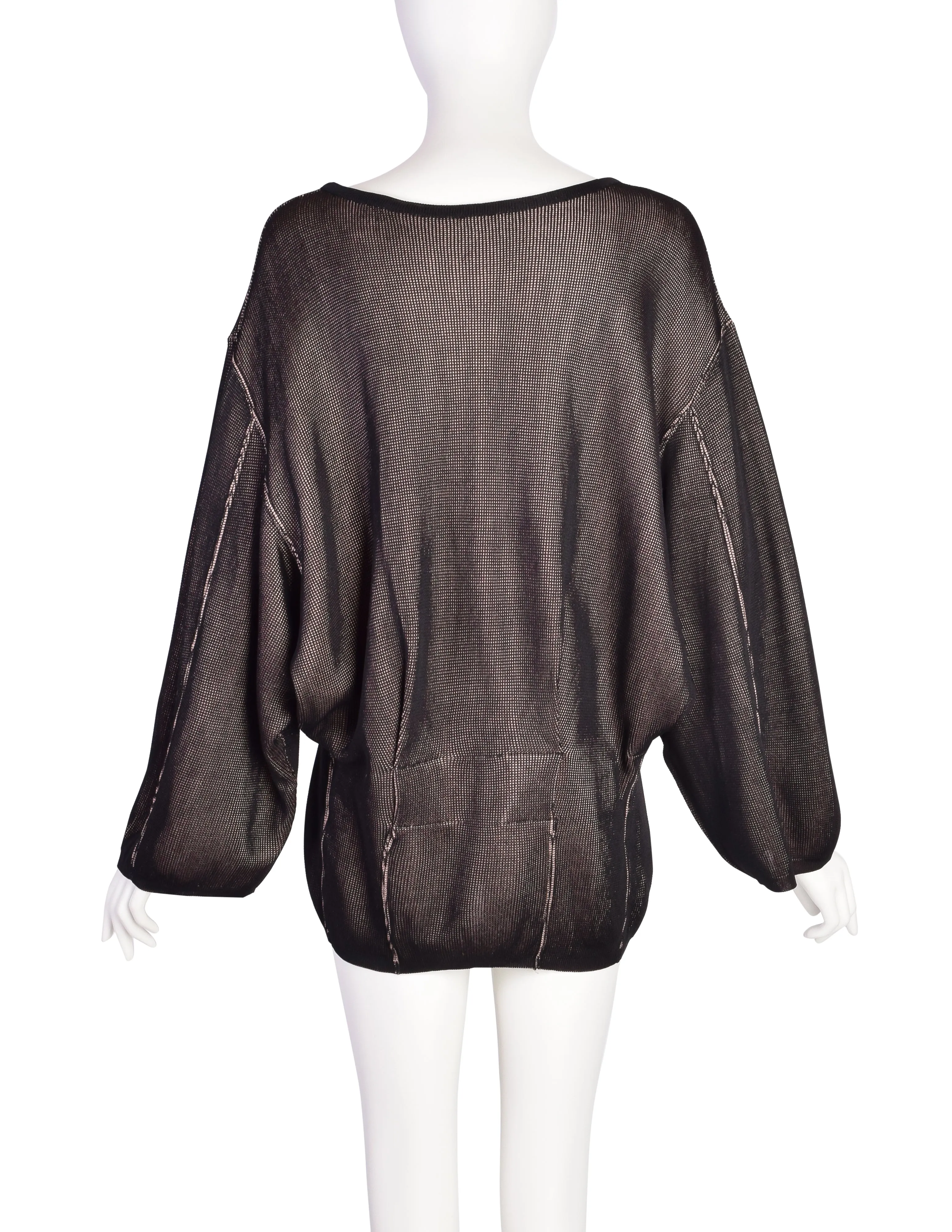 Alaia Vintage Rare SS 1985 Black Pink Knit Viscose Oversized Sweater