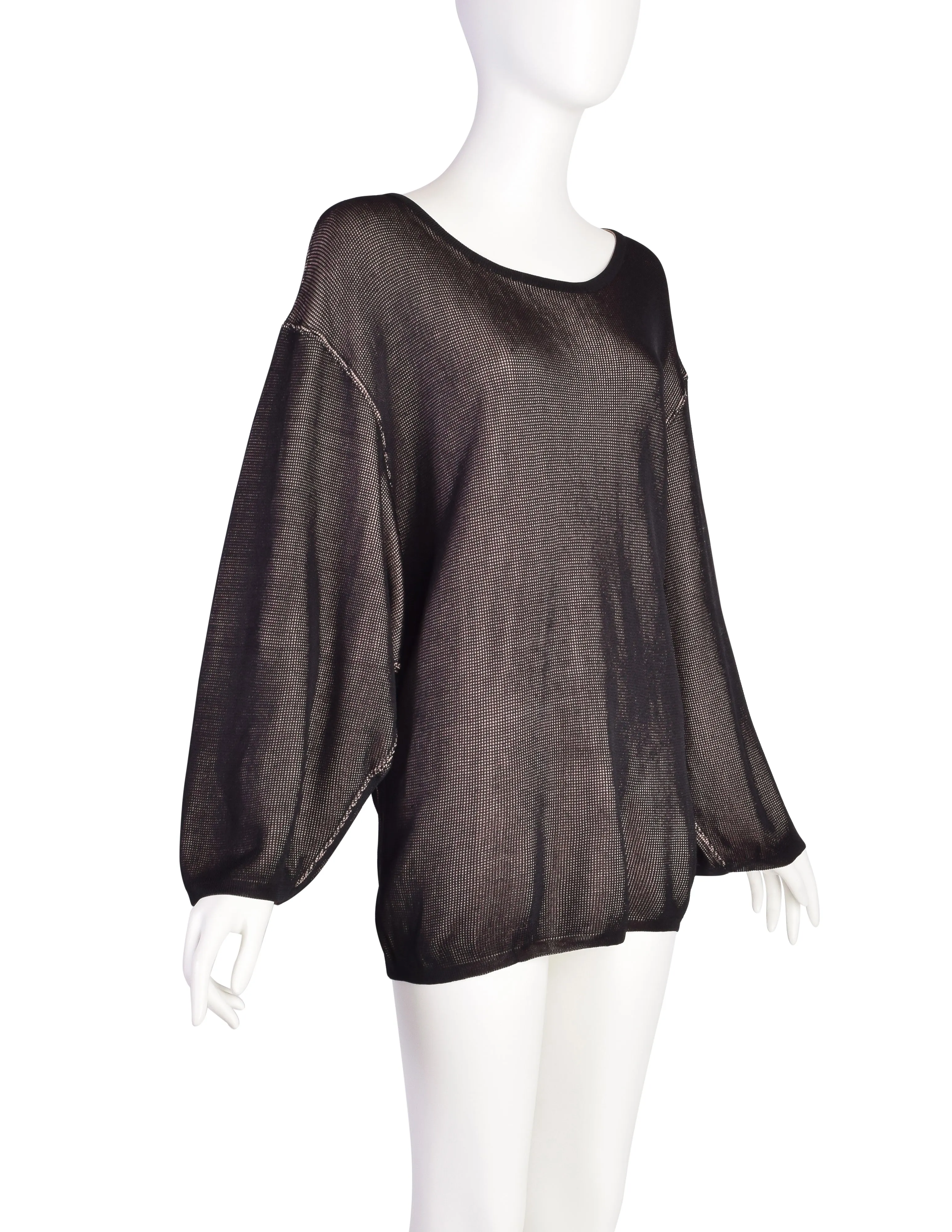 Alaia Vintage Rare SS 1985 Black Pink Knit Viscose Oversized Sweater