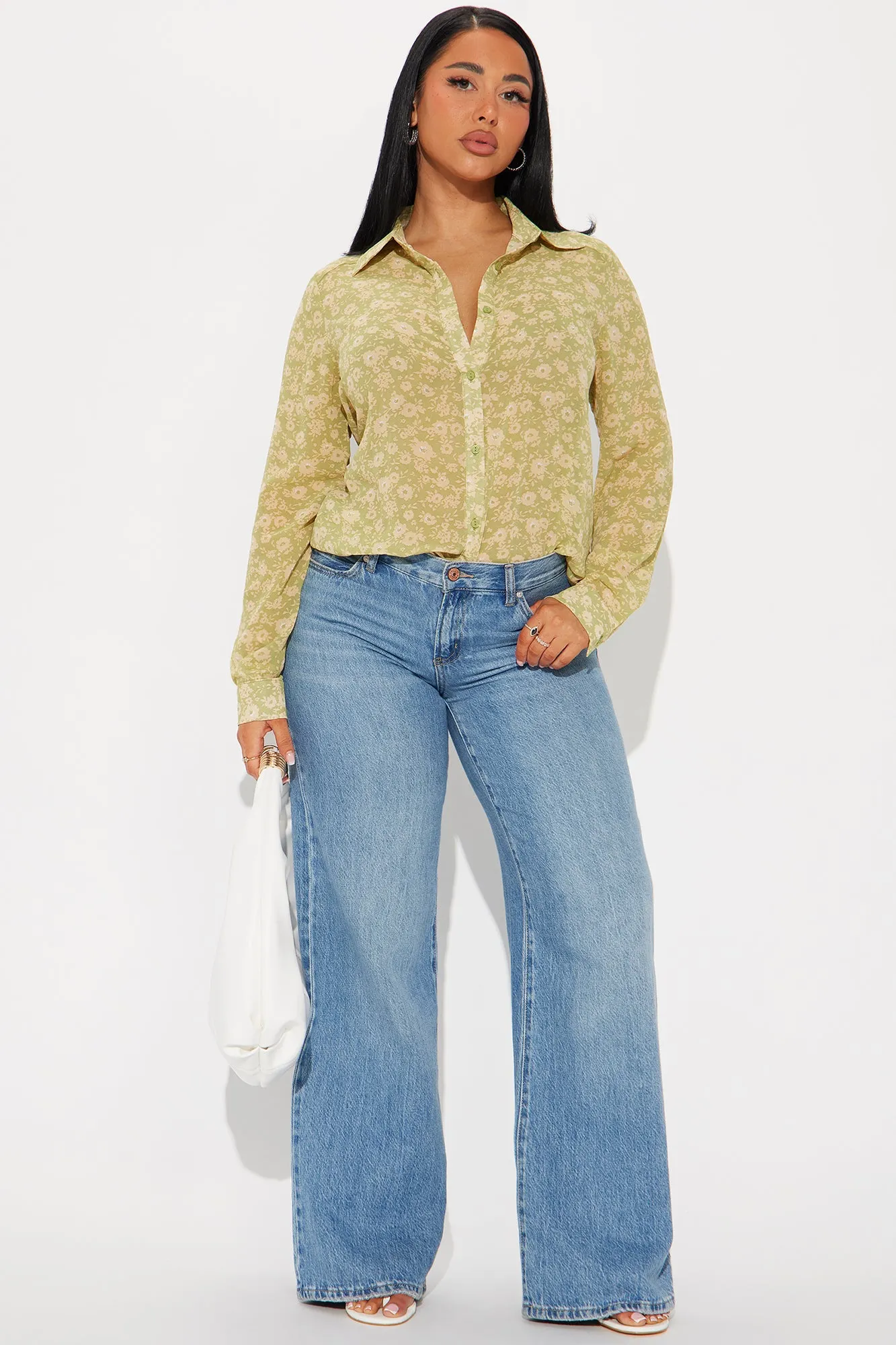 Alina Floral Chiffon Shirt - Green/combo
