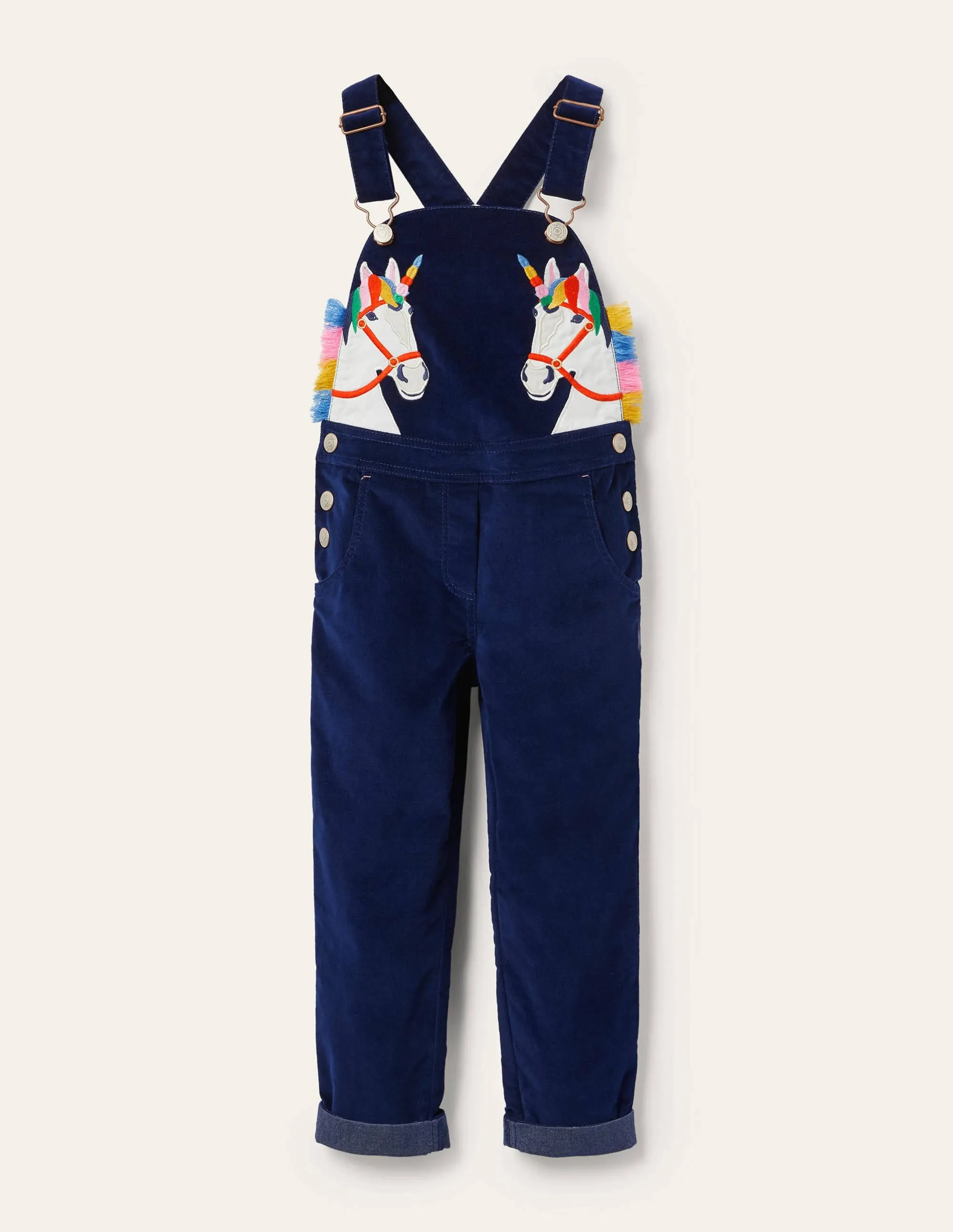 Appliqué Velvet Dungarees-Starboard Blue Unicorns