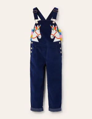 Appliqué Velvet Dungarees-Starboard Blue Unicorns