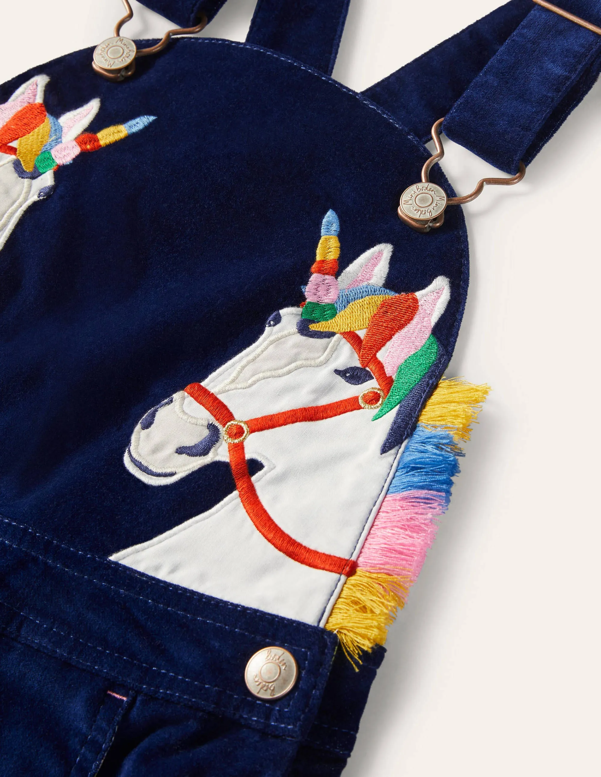 Appliqué Velvet Dungarees-Starboard Blue Unicorns