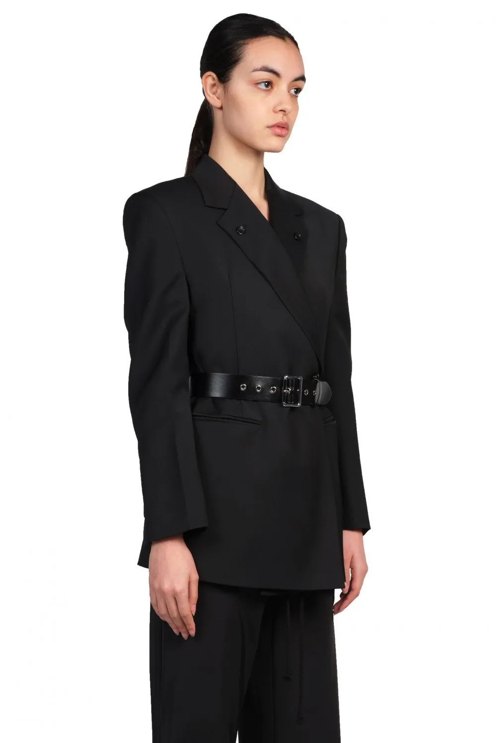Black Open Back Belted Blazer