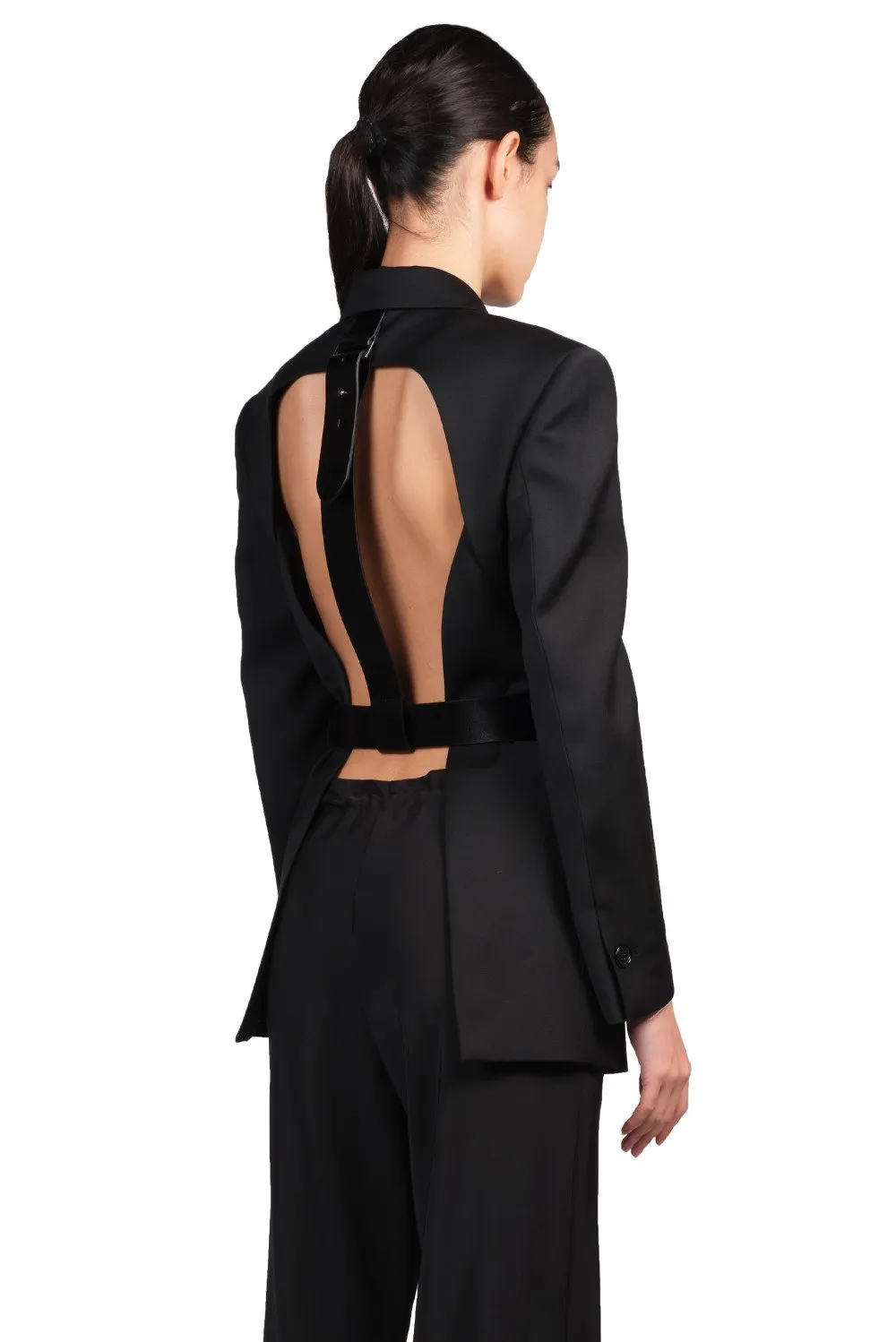 Black Open Back Belted Blazer