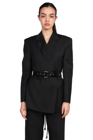 Black Open Back Belted Blazer
