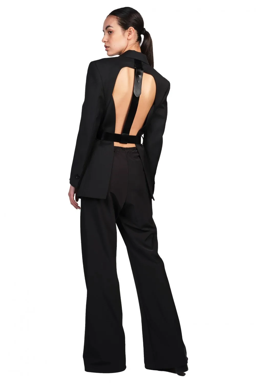 Black Open Back Belted Blazer