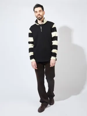 Black/Off-White Stripe 1/4 Zip Moto-Jersey