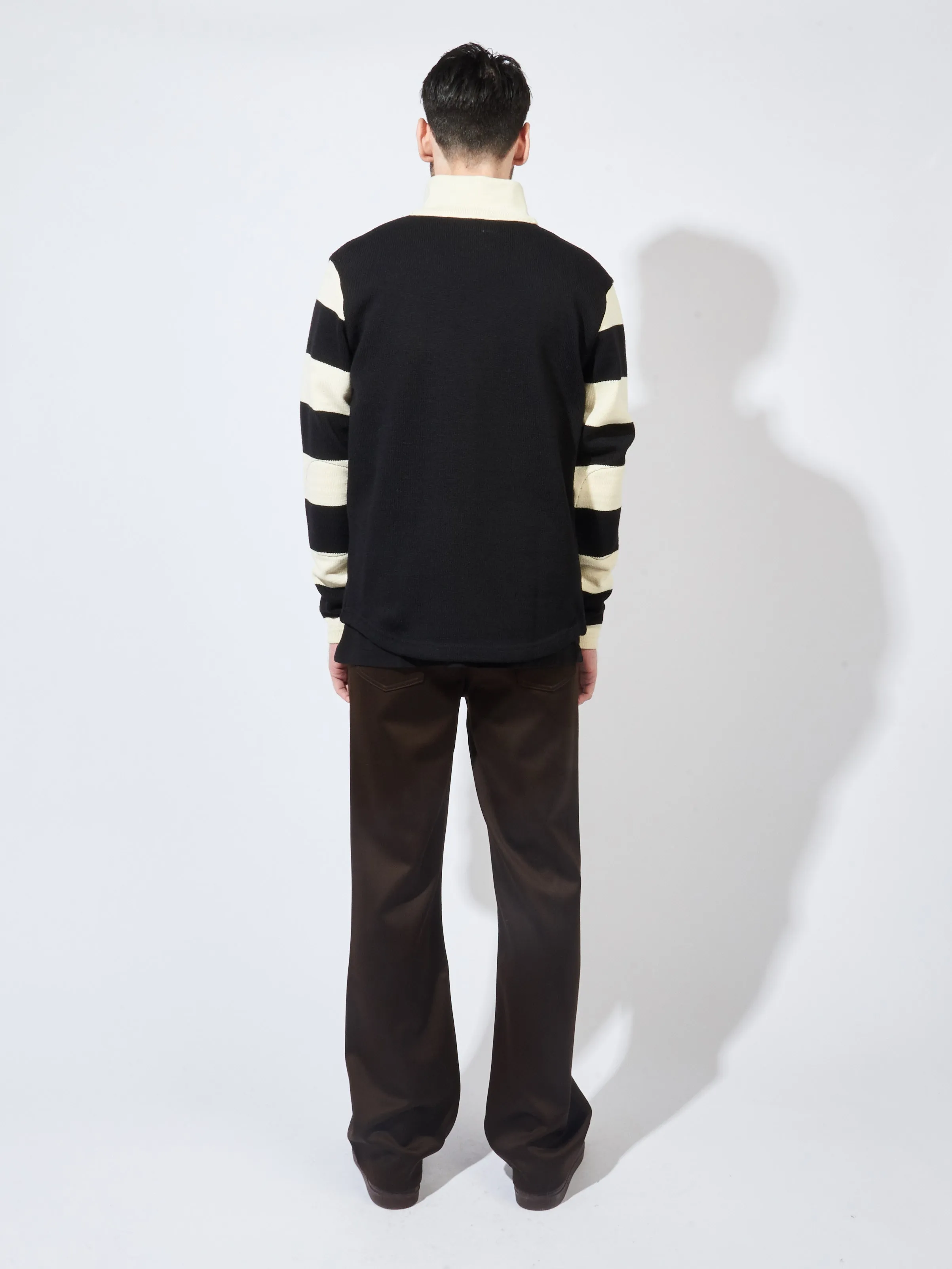 Black/Off-White Stripe 1/4 Zip Moto-Jersey