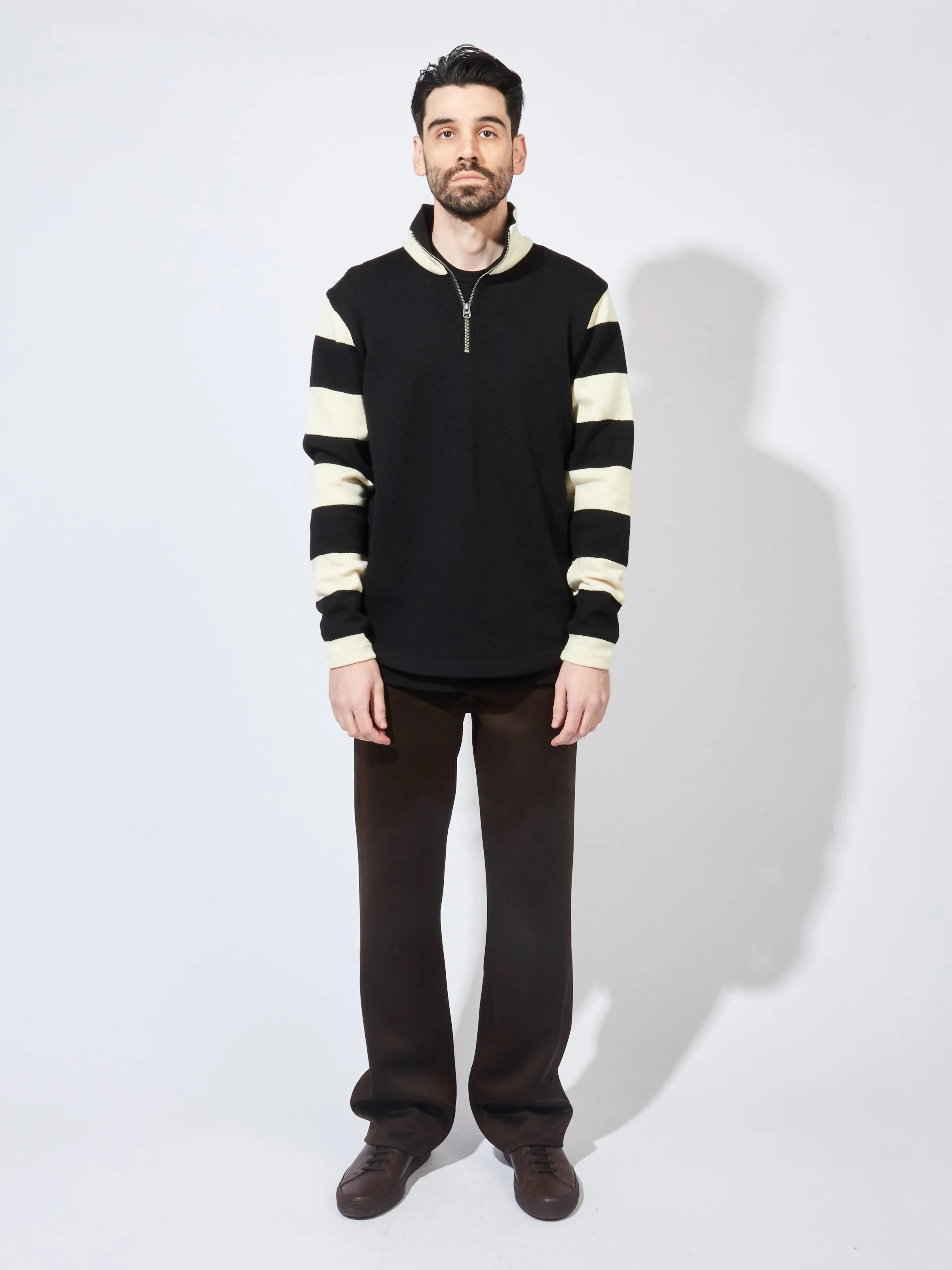 Black/Off-White Stripe 1/4 Zip Moto-Jersey