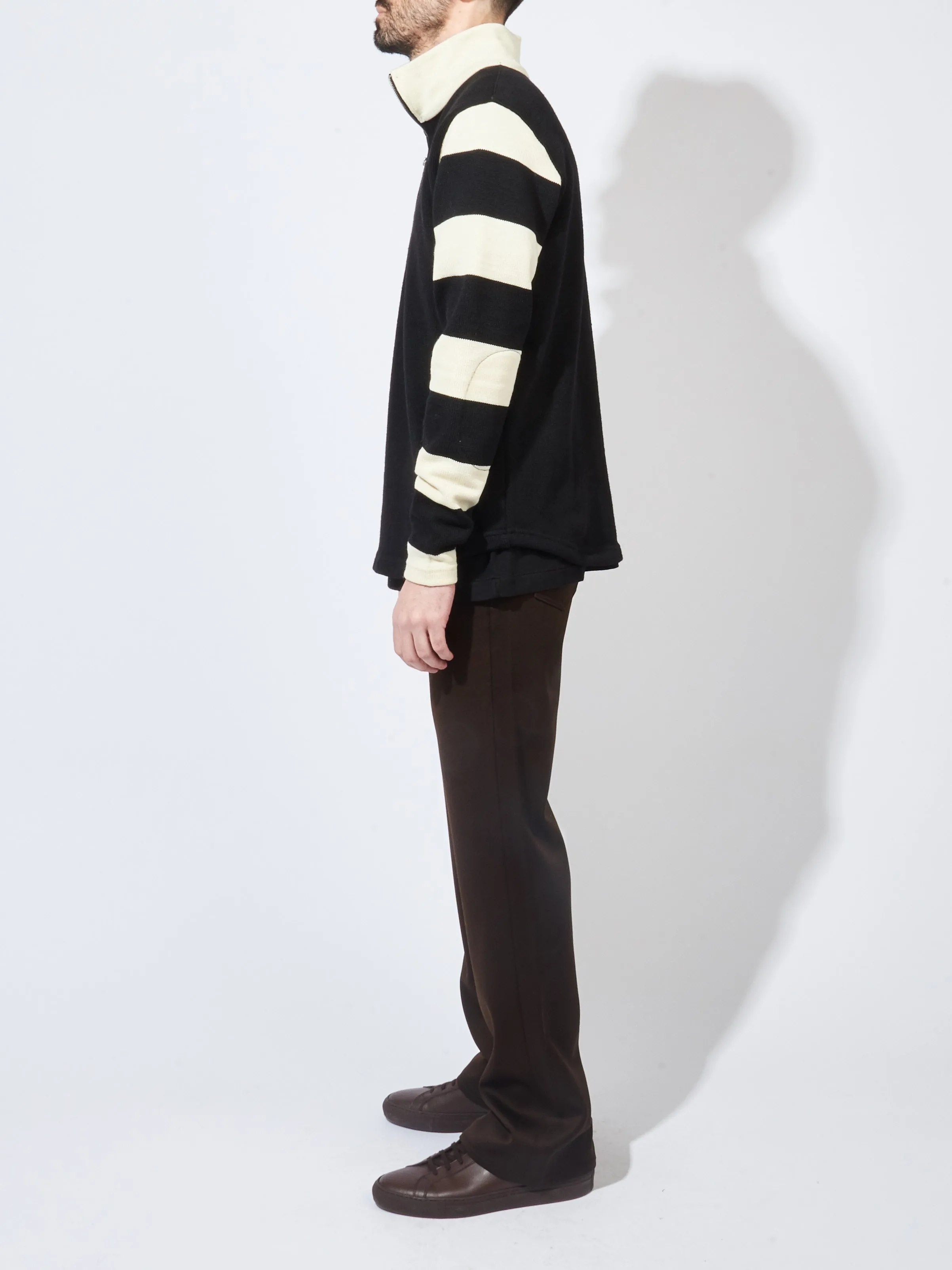 Black/Off-White Stripe 1/4 Zip Moto-Jersey