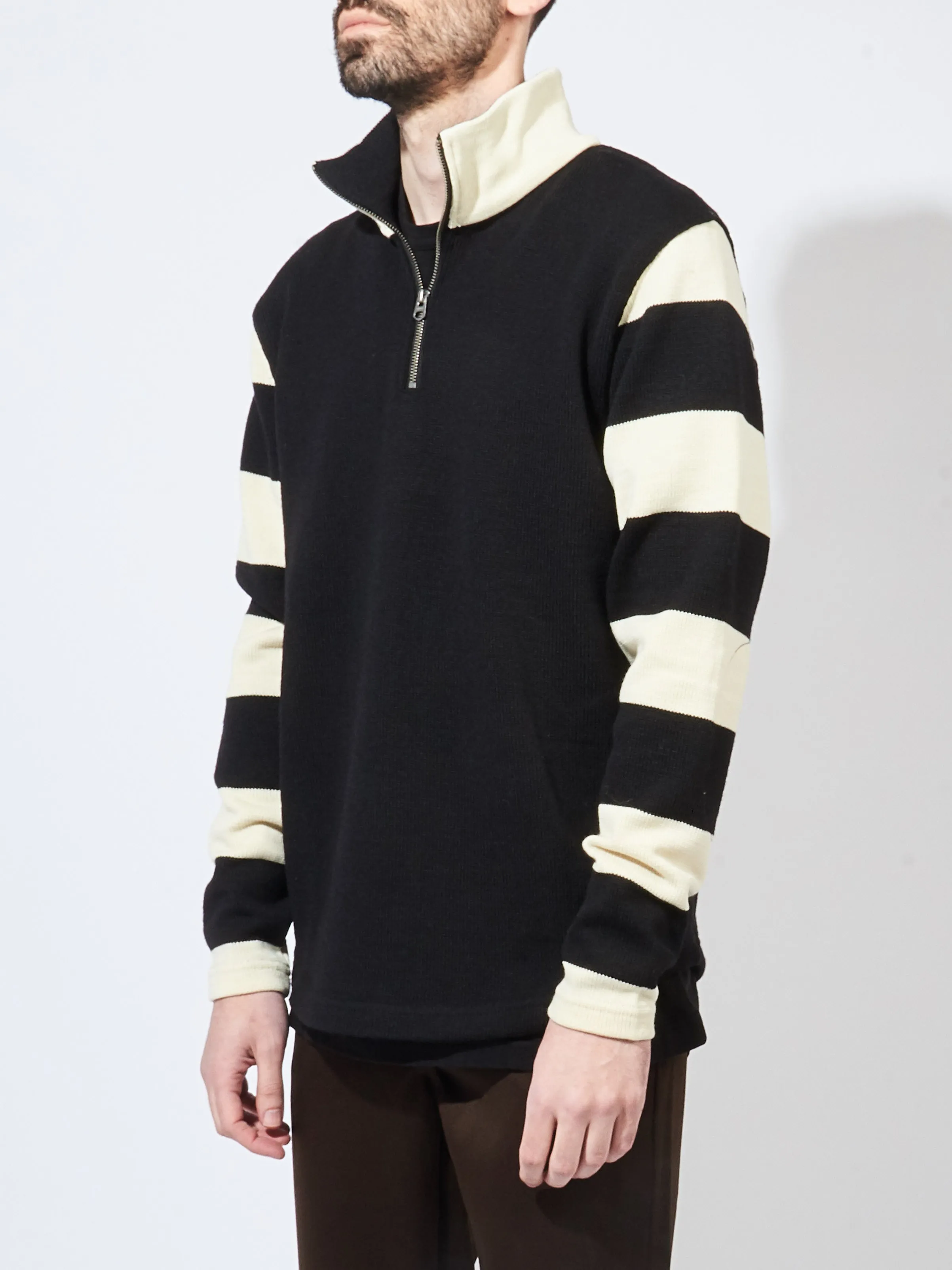 Black/Off-White Stripe 1/4 Zip Moto-Jersey