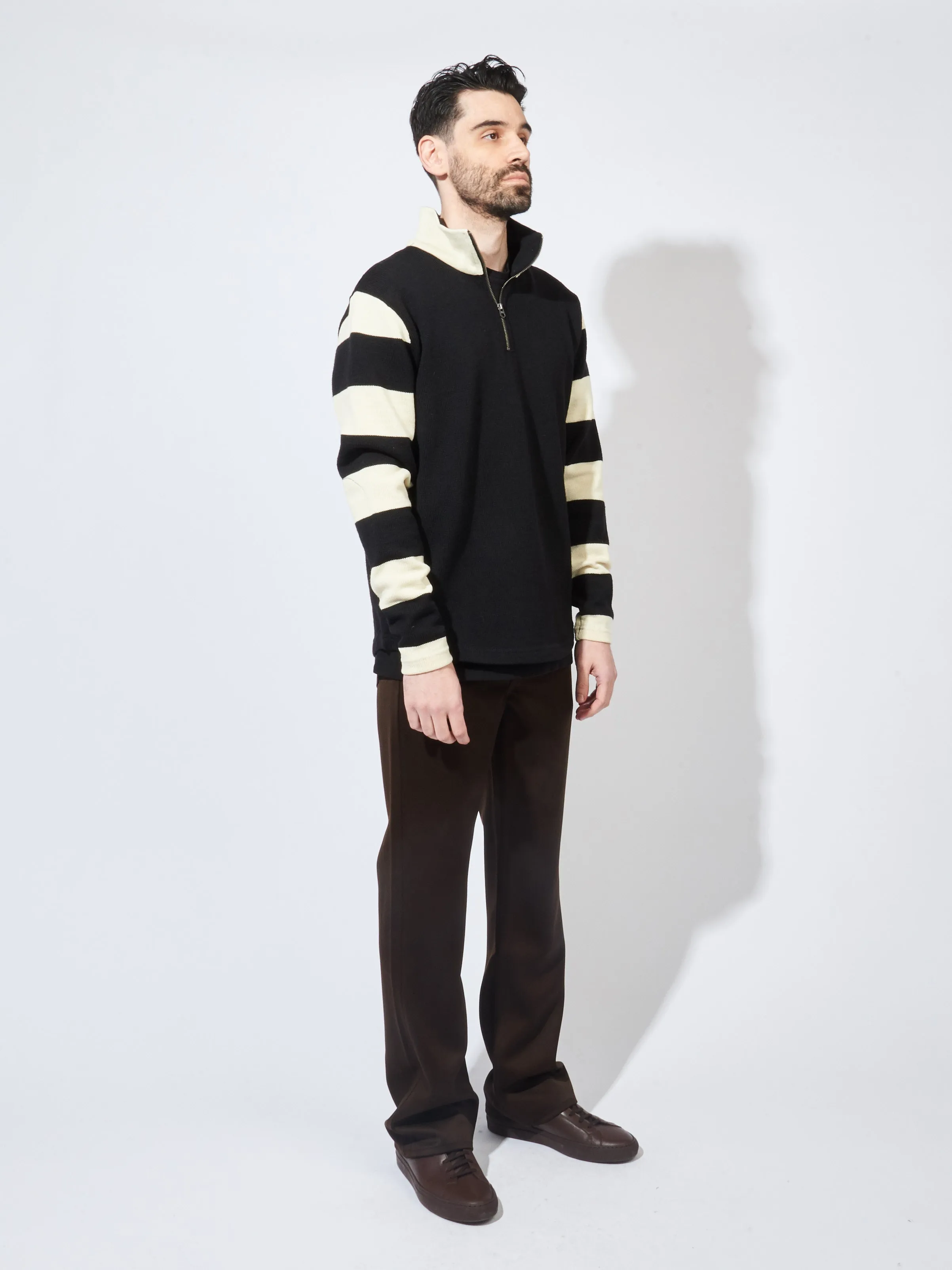Black/Off-White Stripe 1/4 Zip Moto-Jersey