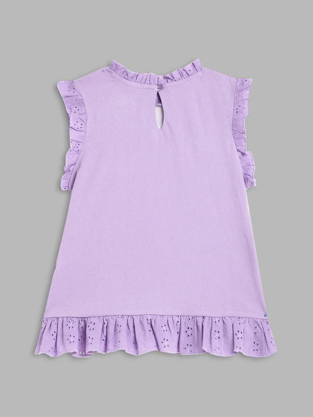 Blue Giraffe Girls Purple Embroidered Round Neck Short Sleeves Top