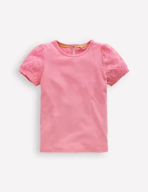 Broderie Mix Tee-Bubblegum Pink
