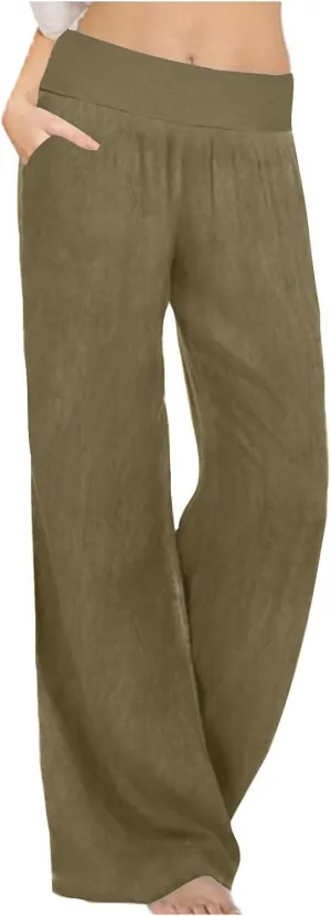 Casual Elastic Waist Trousers for Women Baggy Wide Leg Pants Trendy High Waisted Pants Soft Comfy Lounge Pants