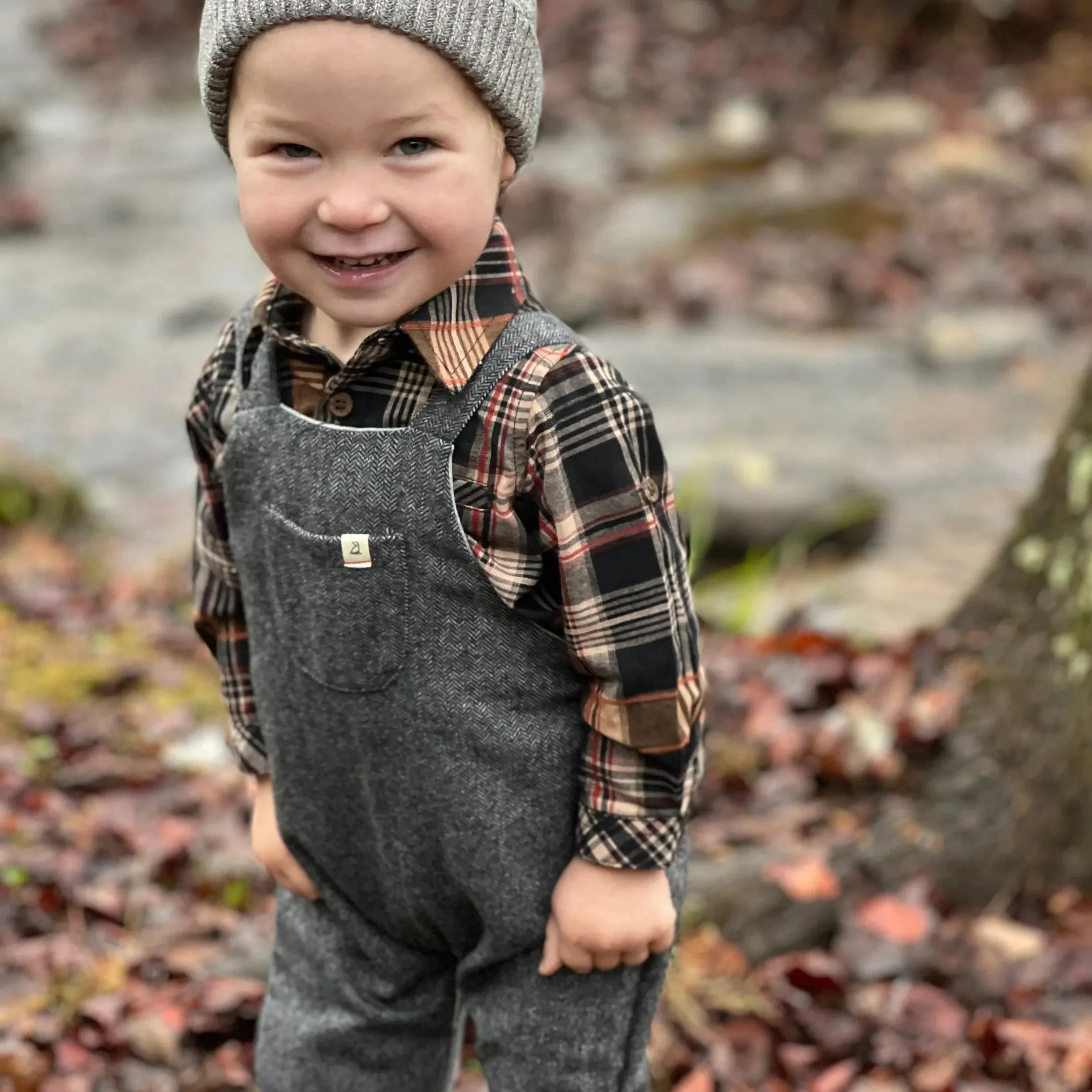Charcoal Woven Tweed Gleason Overalls