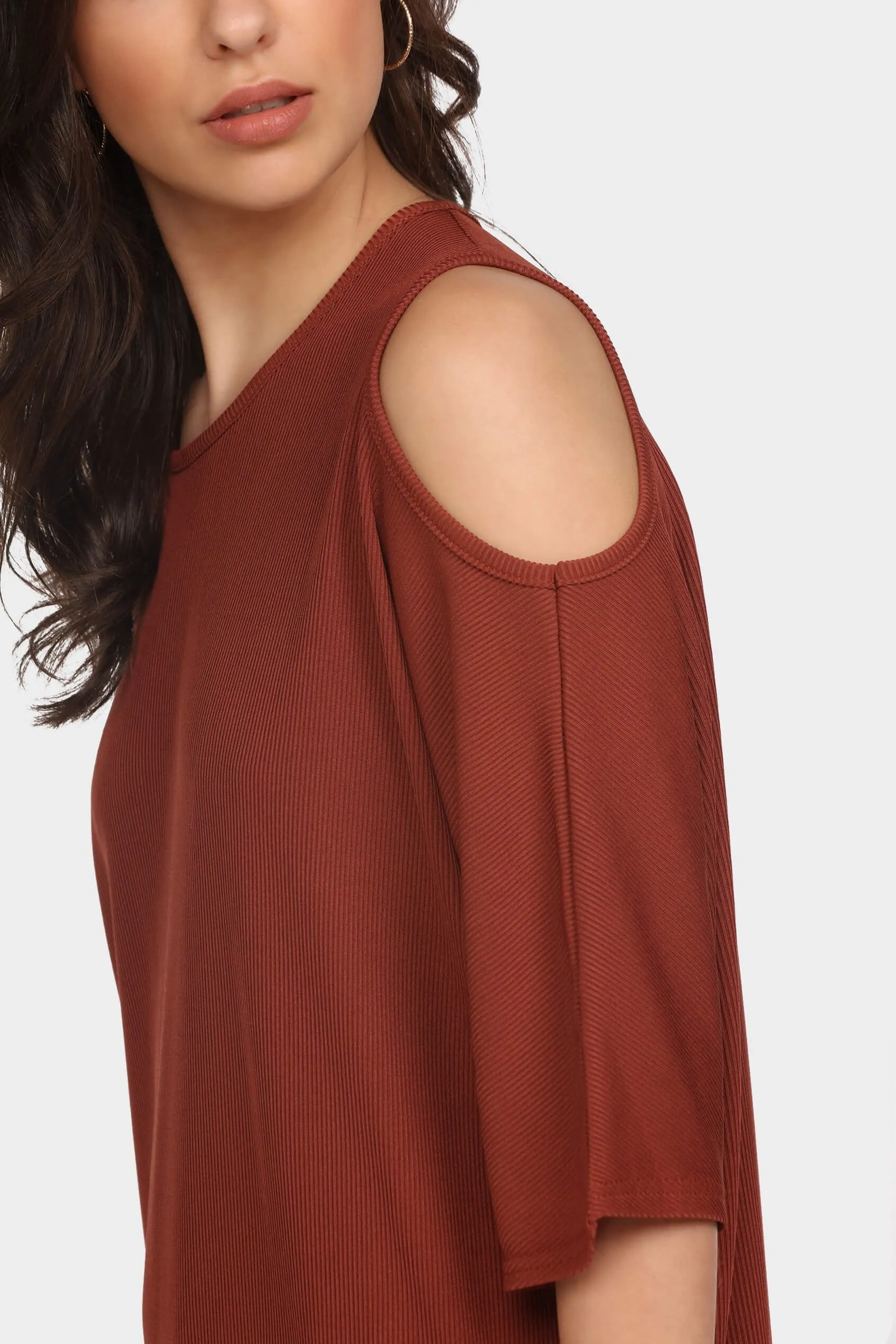 Chestnut Cold Shoulder Tunic Dress