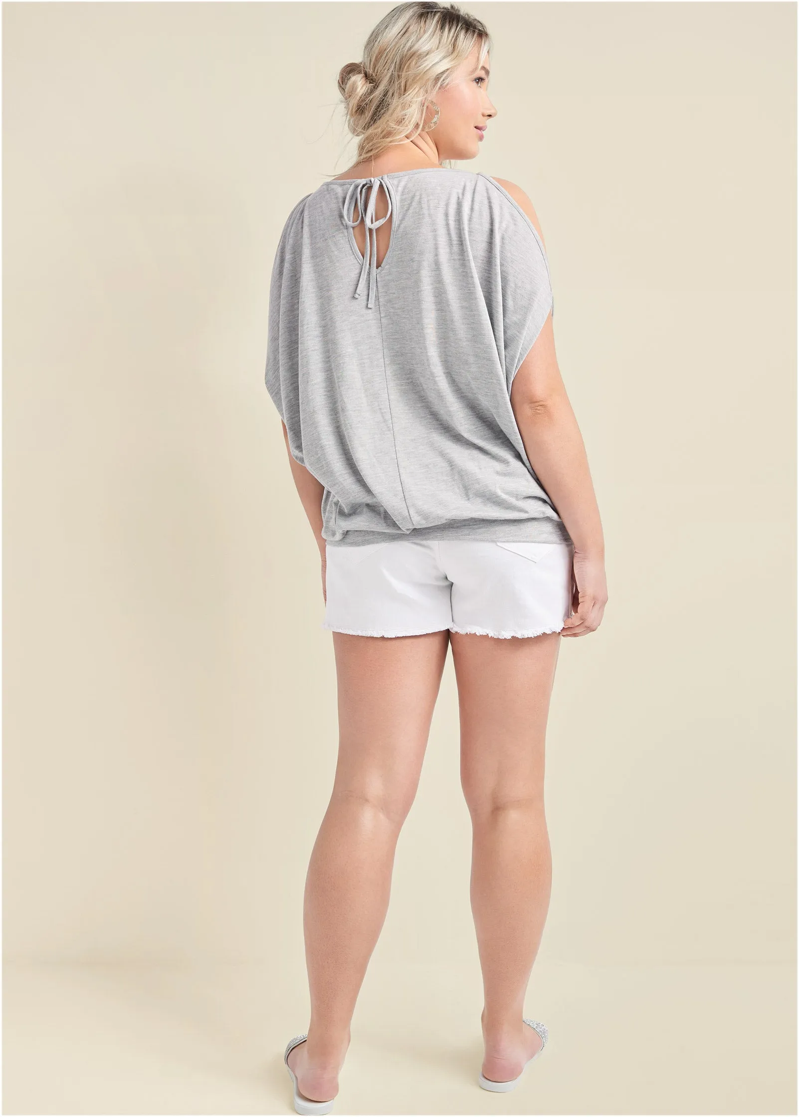 Cold-Shoulder Sequin Top - Grey