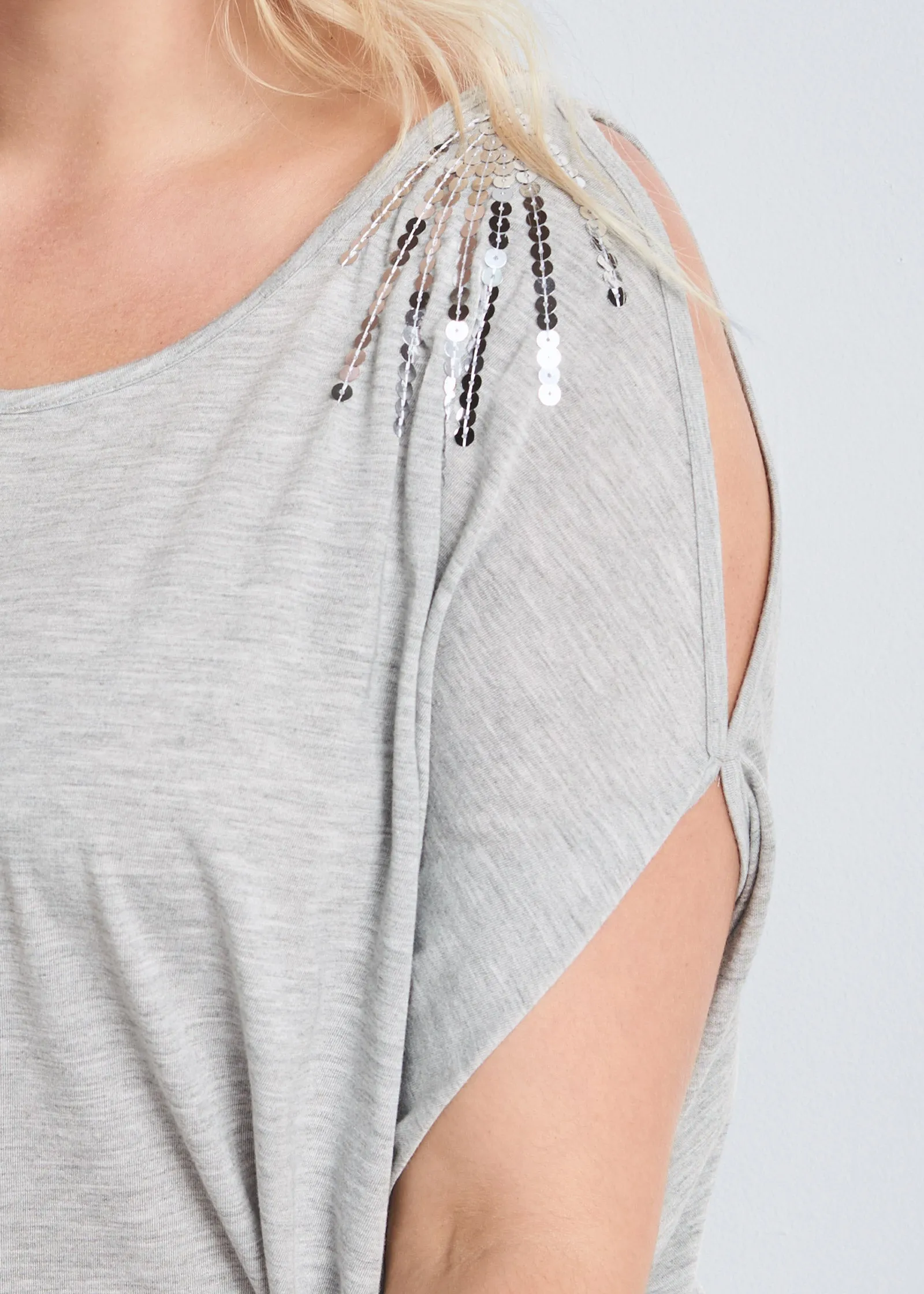 Cold-Shoulder Sequin Top - Grey