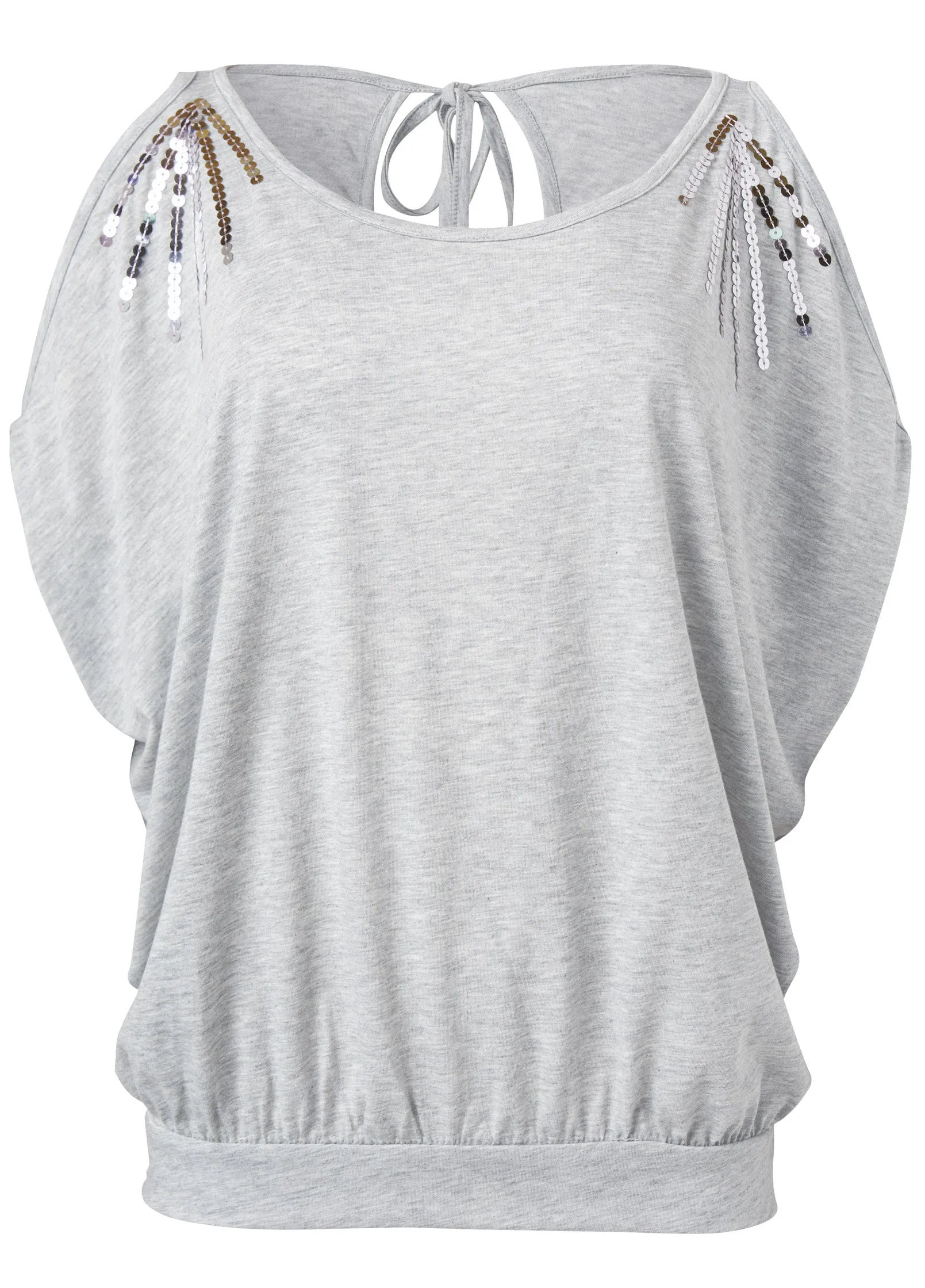 Cold-Shoulder Sequin Top - Grey