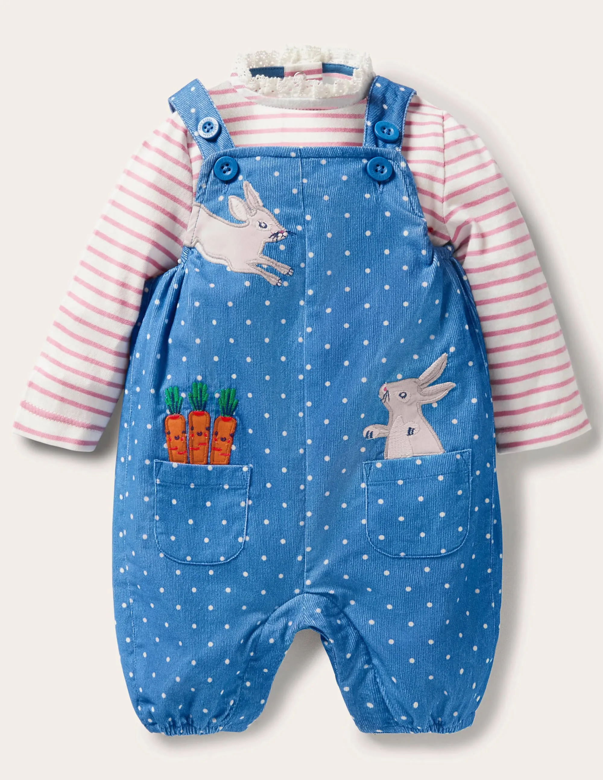 Cord Dungaree Set-Elizabethan Blue Bunnies