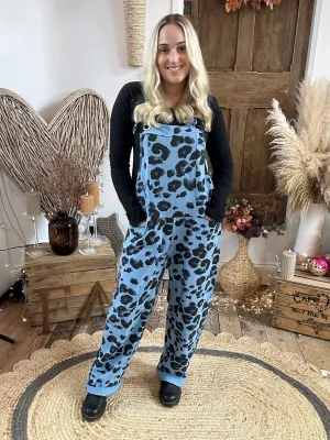 Denim Leopard Print Dungarees