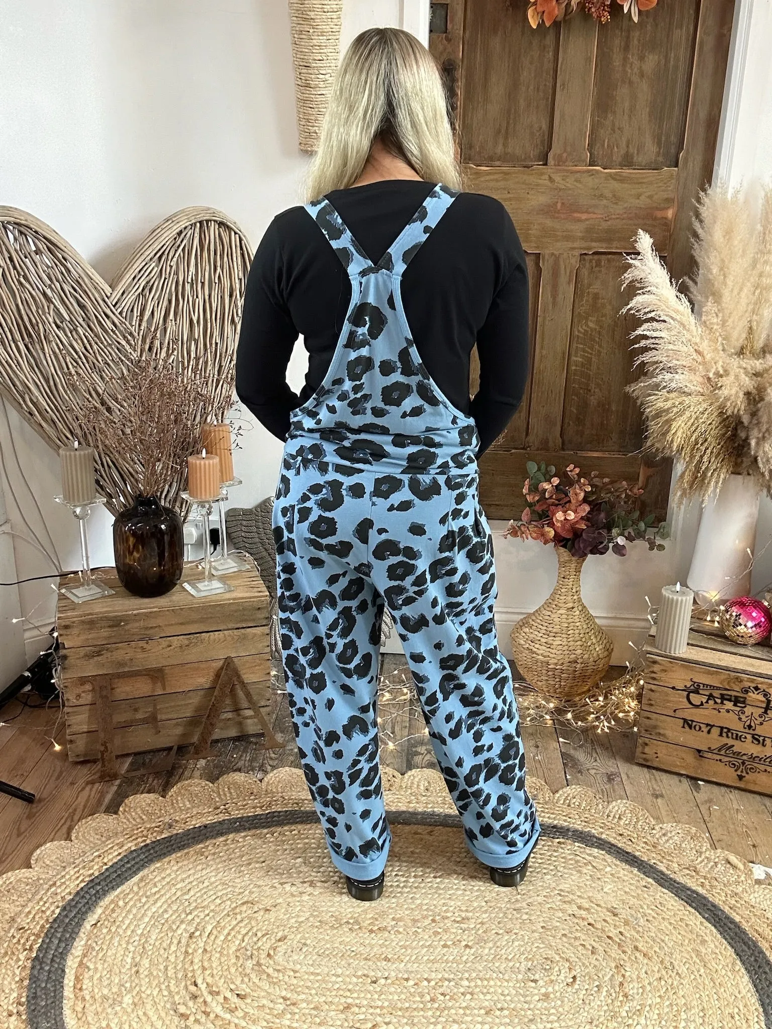 Denim Leopard Print Dungarees