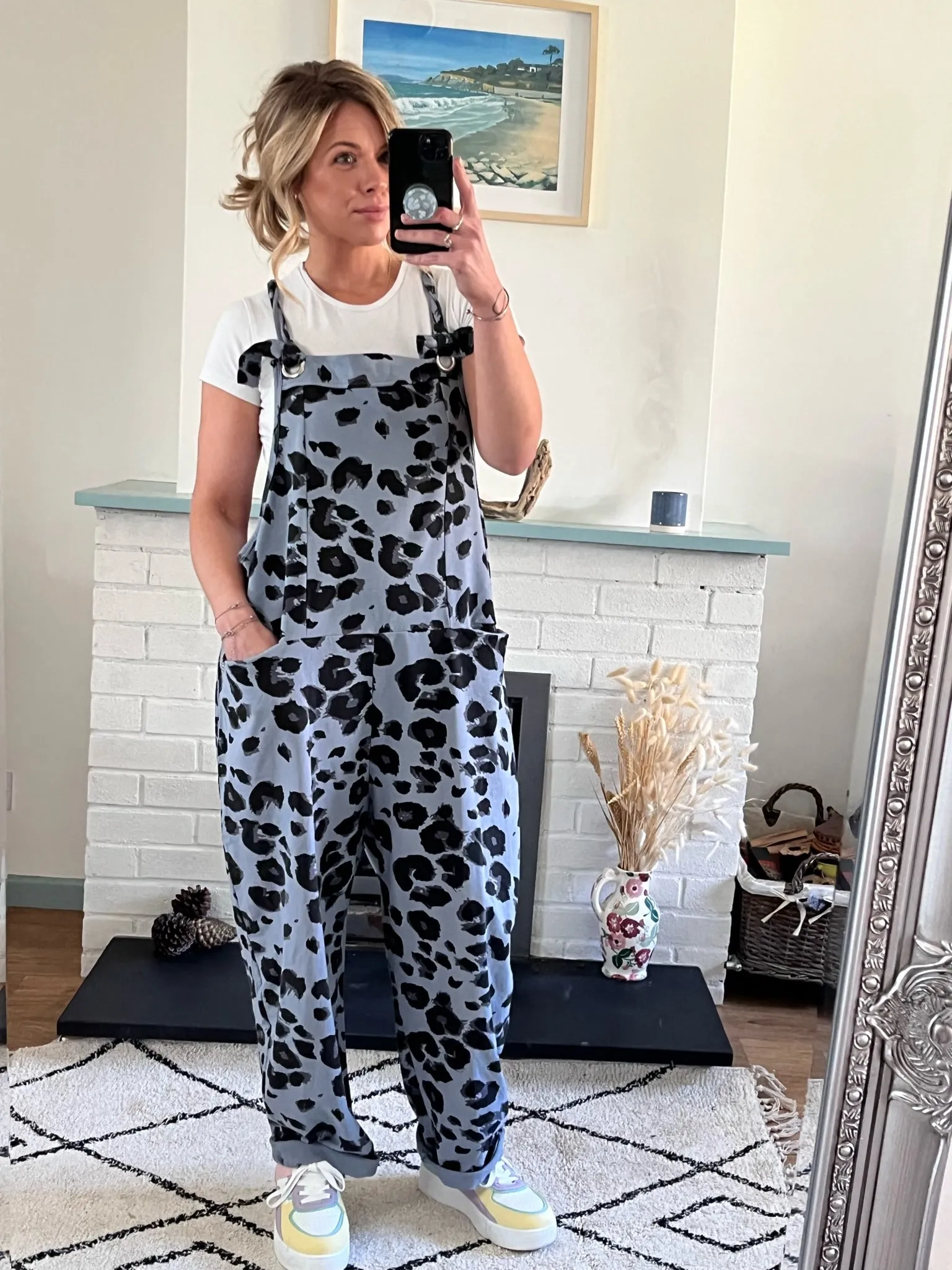 Denim Leopard Print Dungarees