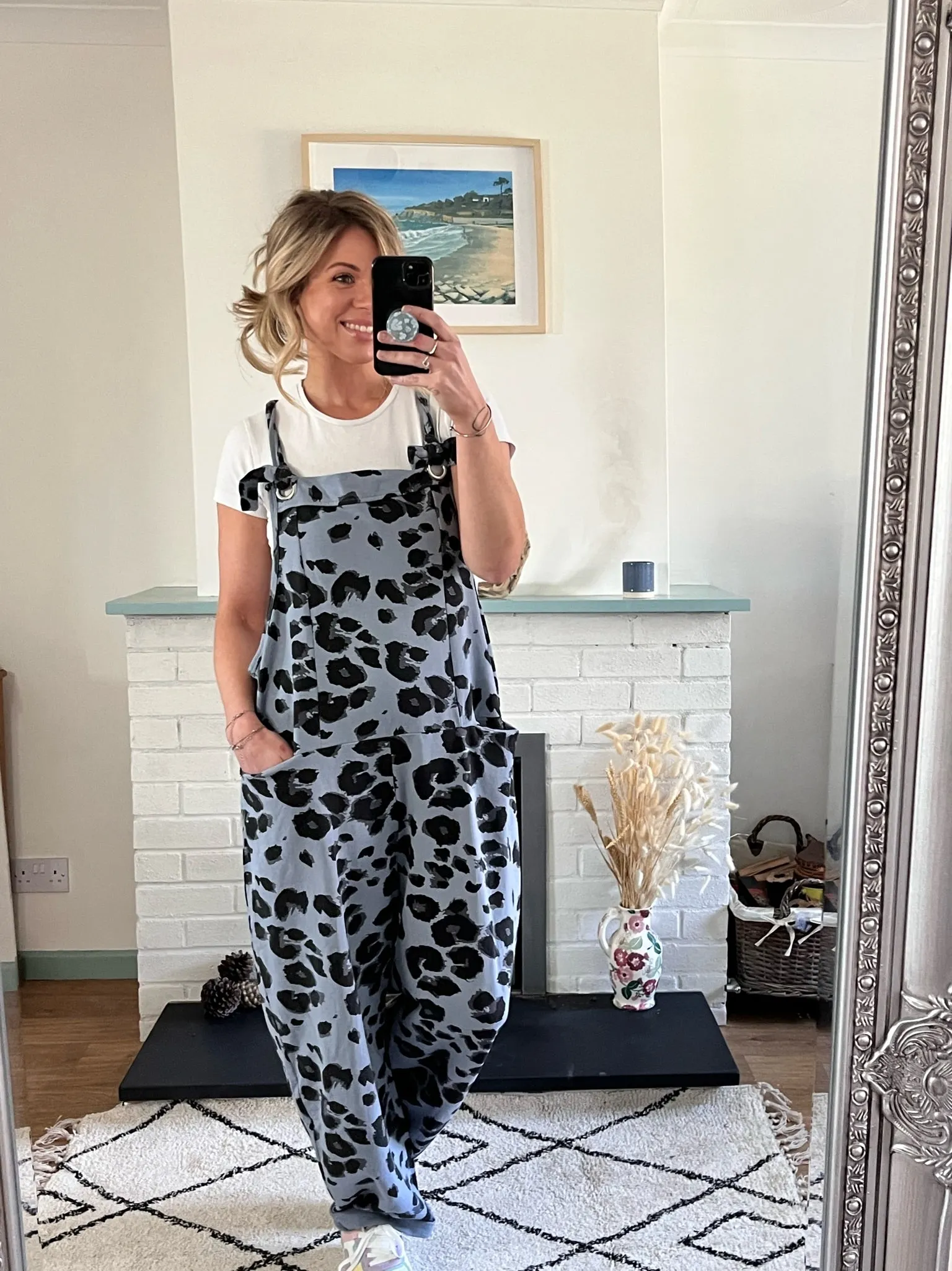 Denim Leopard Print Dungarees