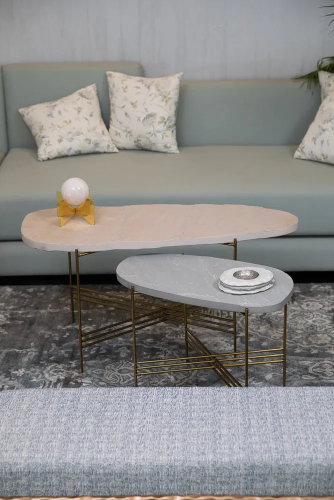 Elan Pietra Coffee Table - Eclipse (Beige Sandstone, Polished Brass Finish)