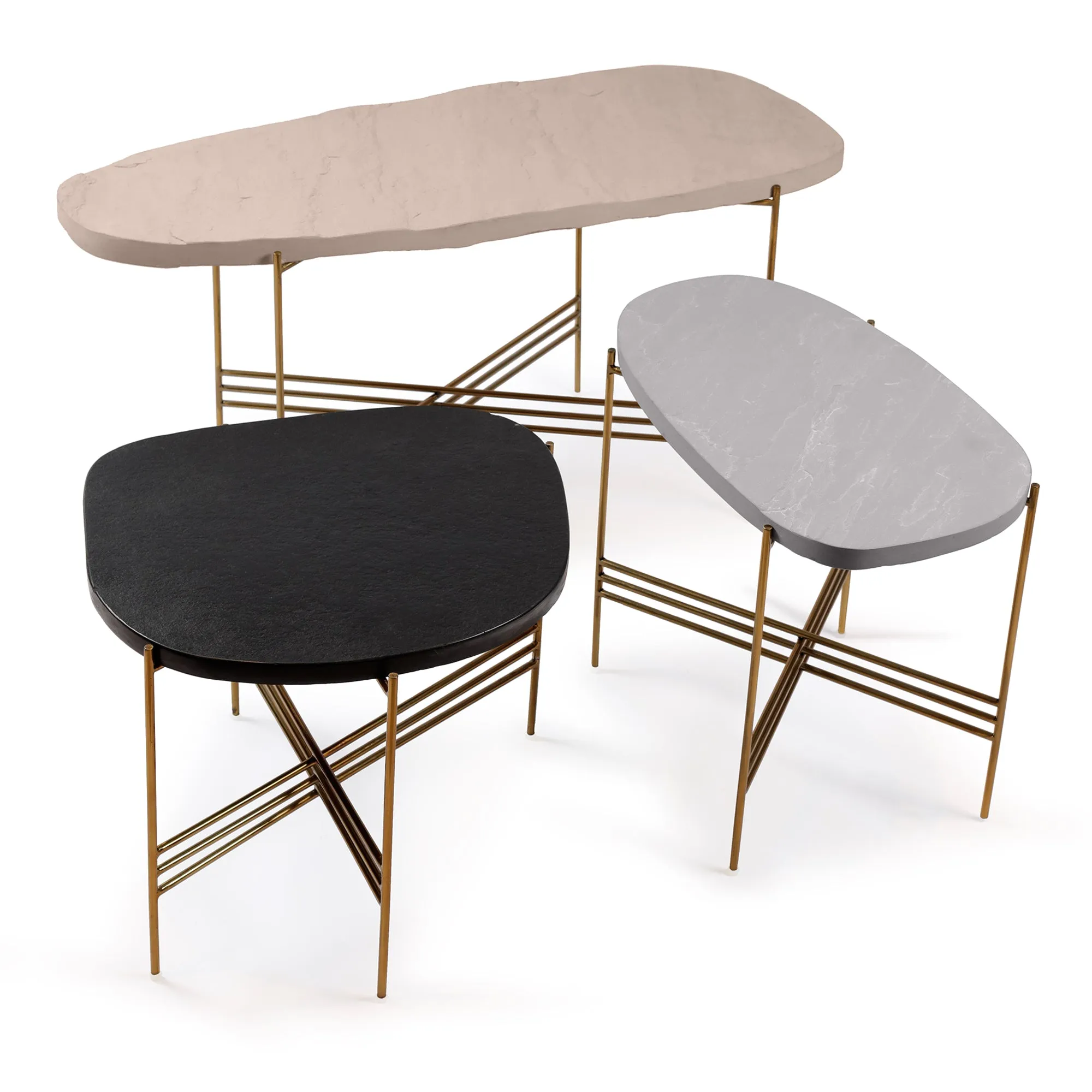 Elan Pietra Coffee Table - Eclipse (Beige Sandstone, Polished Brass Finish)