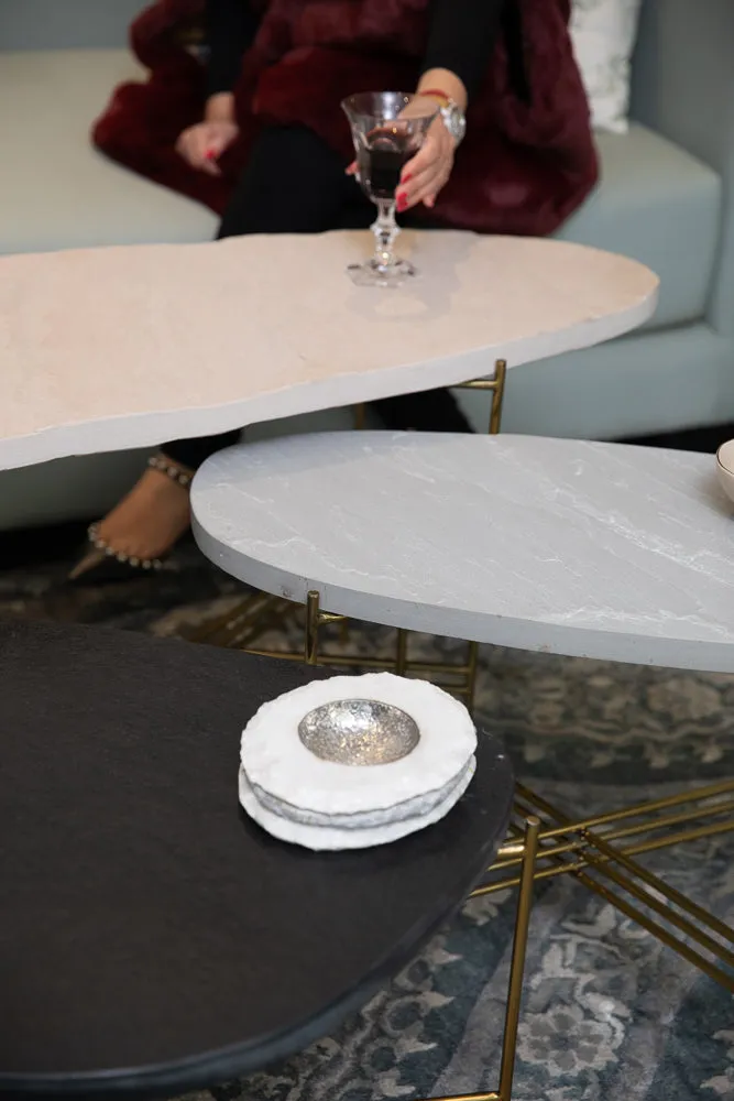 Elan Pietra Coffee Table - Eclipse (Beige Sandstone, Polished Brass Finish)