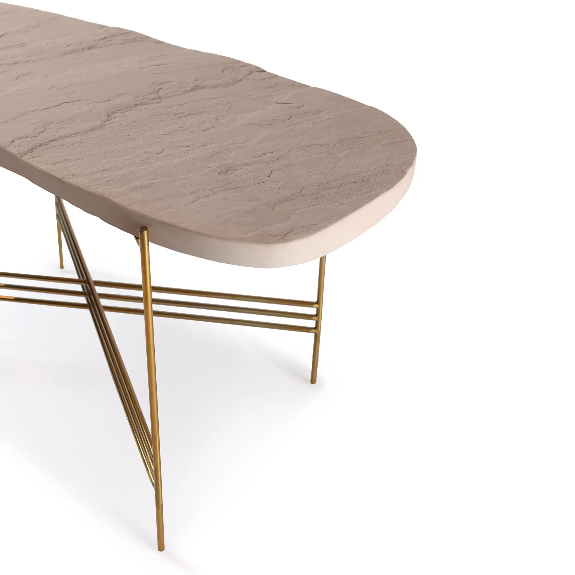 Elan Pietra Coffee Table - Eclipse (Beige Sandstone, Polished Brass Finish)