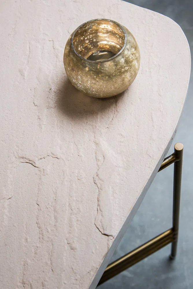 Elan Pietra Coffee Table - Eclipse (Beige Sandstone, Polished Brass Finish)