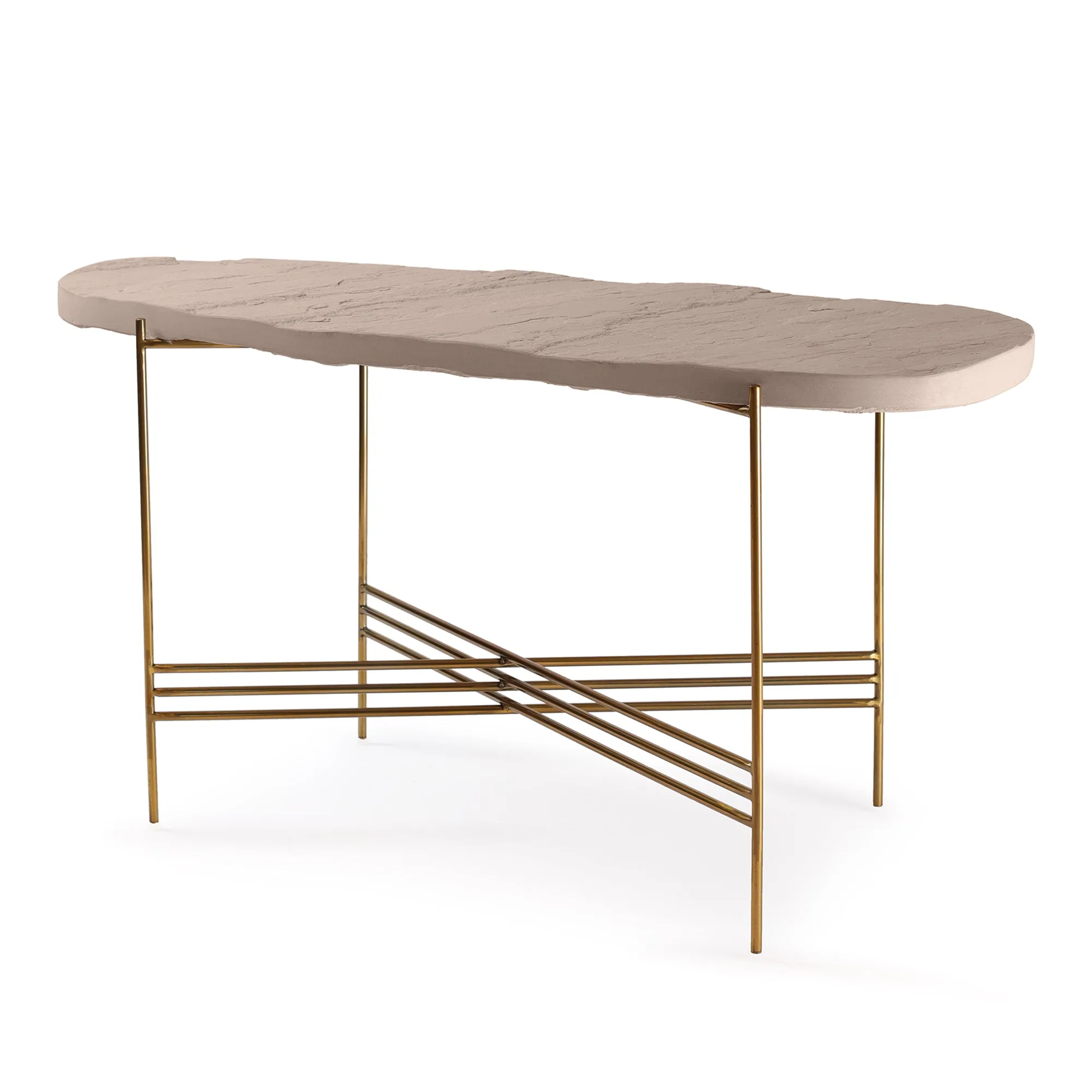 Elan Pietra Coffee Table - Eclipse (Beige Sandstone, Polished Brass Finish)