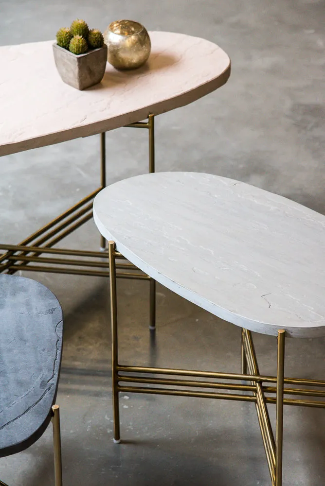 Elan Pietra Coffee Table - Eclipse (Beige Sandstone, Polished Brass Finish)