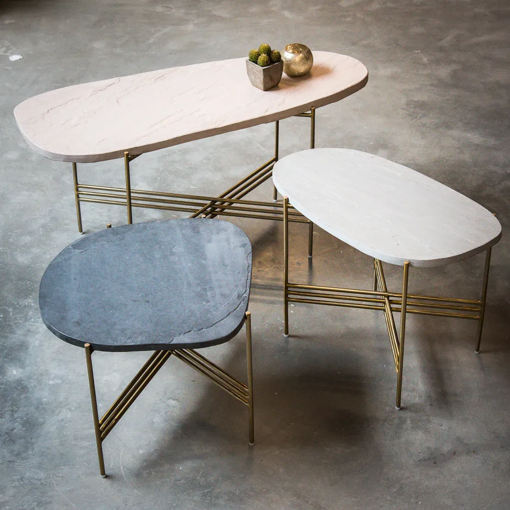 Elan Pietra Coffee Table - Eclipse (Beige Sandstone, Polished Brass Finish)