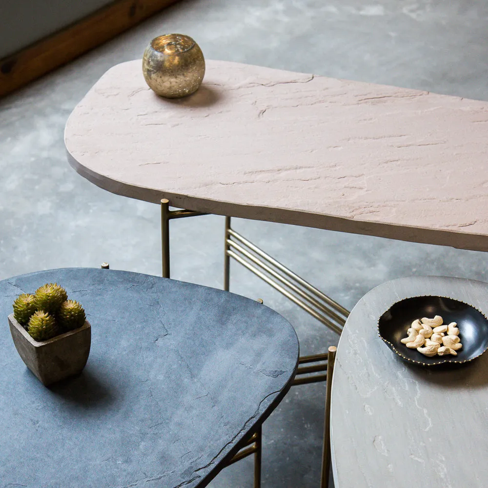 Elan Pietra Coffee Table - Eclipse (Beige Sandstone, Polished Brass Finish)