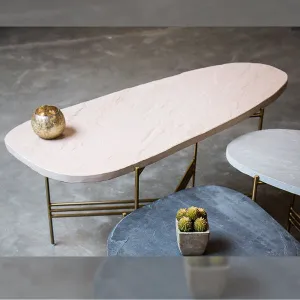 Elan Pietra Coffee Table - Eclipse (Beige Sandstone, Polished Brass Finish)