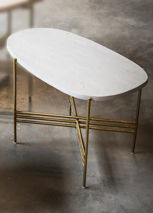 Elan Pietra Coffee Table - Oblong (Grey Sandstone, Polished Brass Finish)