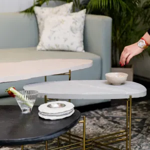 Elan Pietra Coffee Table - Oblong (Grey Sandstone, Polished Brass Finish)
