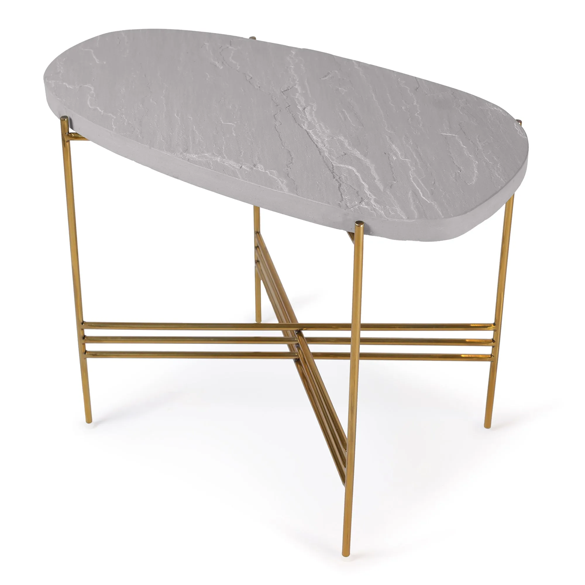 Elan Pietra Coffee Table - Oblong (Grey Sandstone, Polished Brass Finish)
