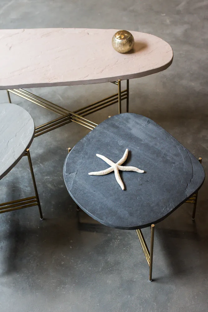 Elan Pietra Coffee Table - Oblong (Grey Sandstone, Polished Brass Finish)