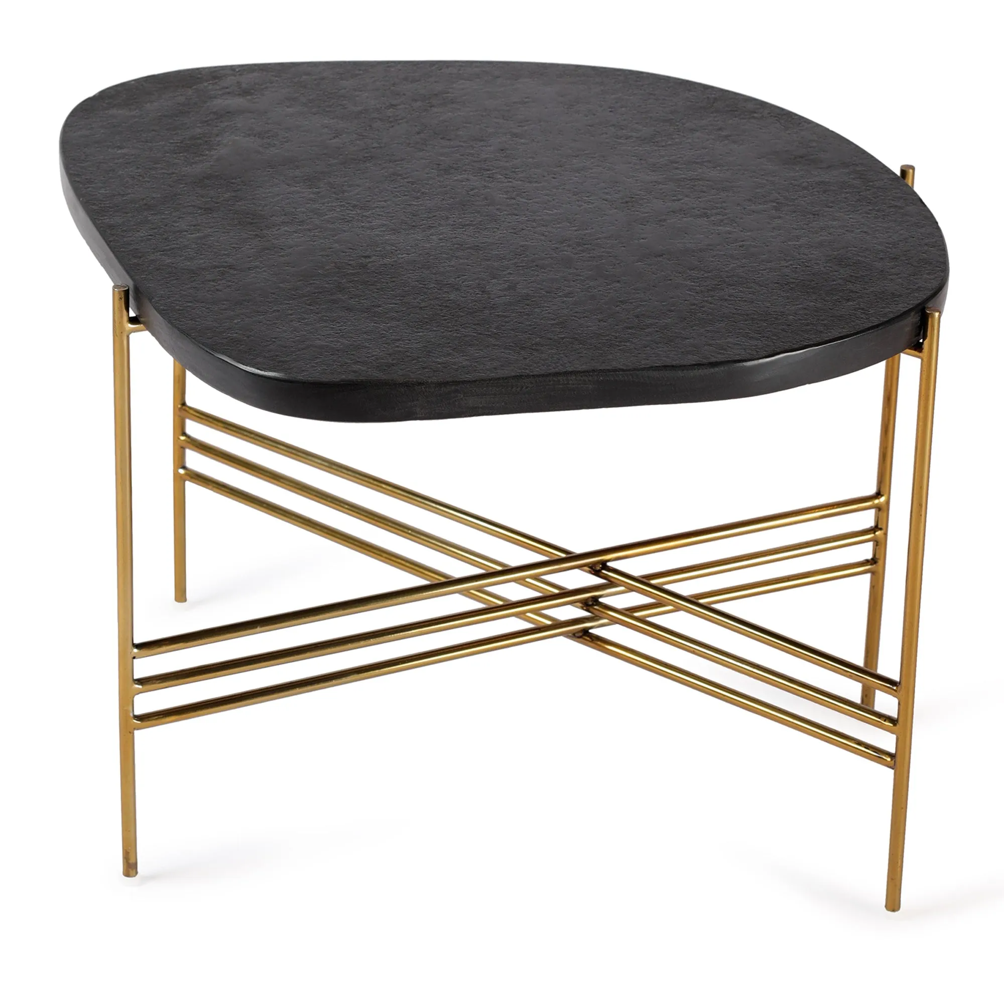 Elan Pietra Coffee Table - Square (Charcoal Sandstone, Polished Brass Finish)