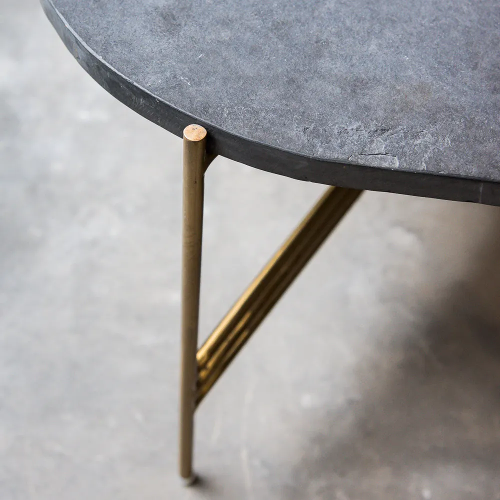 Elan Pietra Coffee Table - Square (Charcoal Sandstone, Polished Brass Finish)