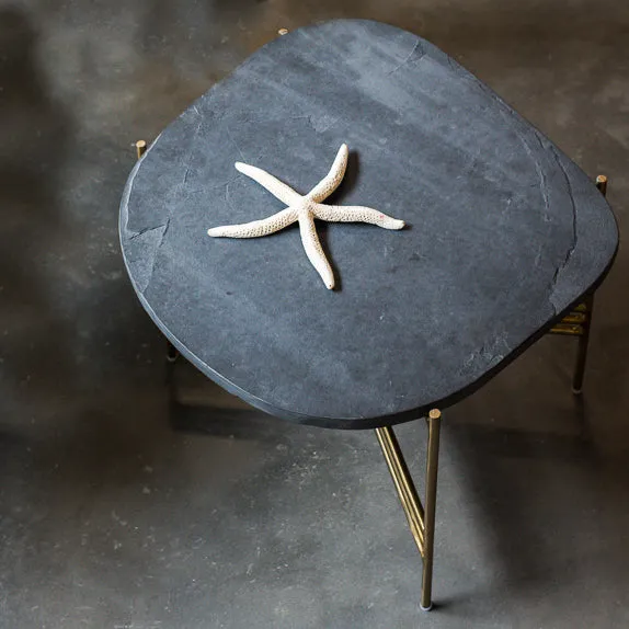 Elan Pietra Coffee Table - Square (Charcoal Sandstone, Polished Brass Finish)