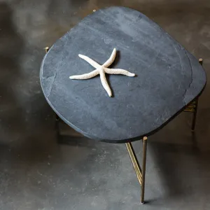 Elan Pietra Coffee Table - Square (Charcoal Sandstone, Polished Brass Finish)