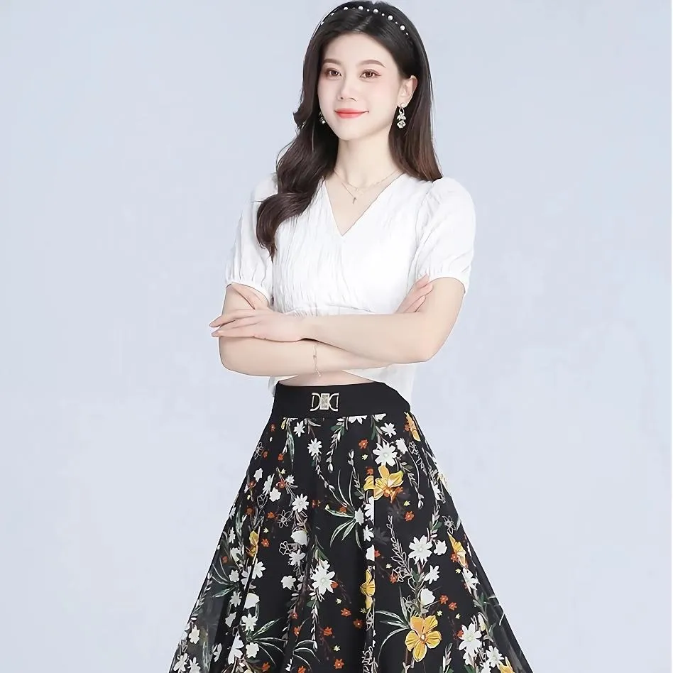 Floral Chiffon A-Line Skirt