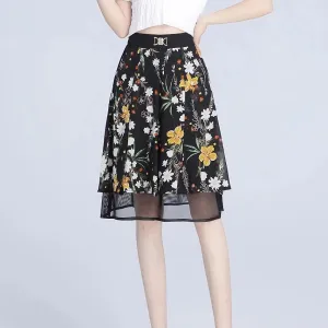Floral Chiffon A-Line Skirt